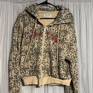 Miss Me Leopard Print Zip Up Jacket with Tan Accents